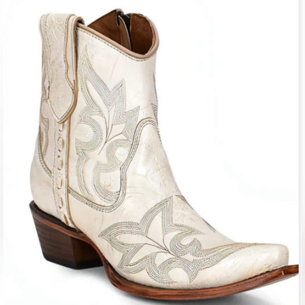 🏇🤍Circle G By Corral Ladies Pearl Embroidery & Zipper Ankle Booties 8